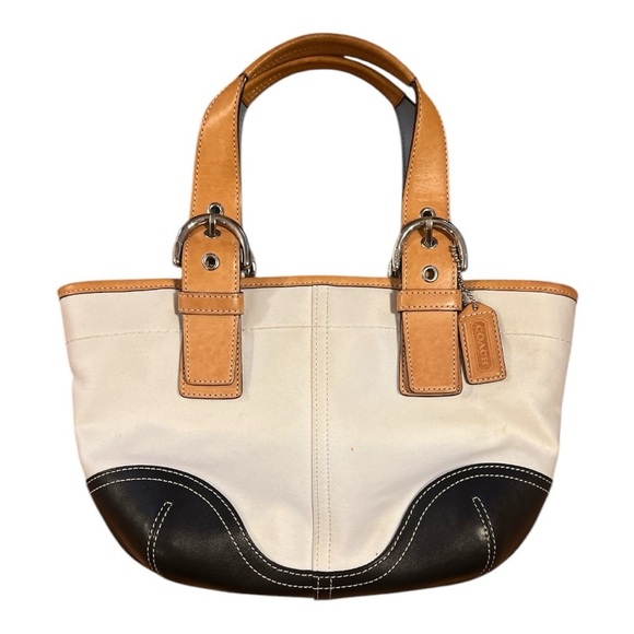 Coach Handbags - COACH Tan and Black Leather Tote Bag VINTAGE